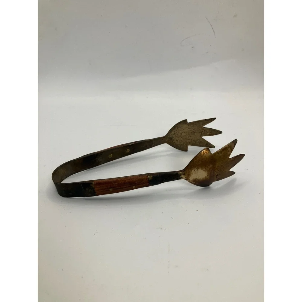 Vintage Metal Serving Tongs Wood Handle Party Buffet Rustic Farmhouse Decor‎
